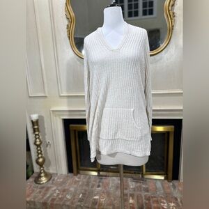 Torrid Open-Knit V-Neck Hoodie Tunic Sweater Size 1 (Plus) Lightweight